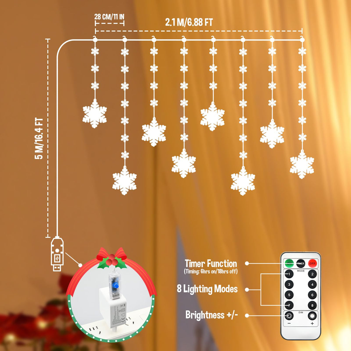Christmas Star Window Lights, 2M 48 Stars 80 LED Curtain Fairy Lights with Remote, Timer, 8 Modes, Dimmable, USB Powered String Lights for Window, Bedroom, Party, Christmas Decorations