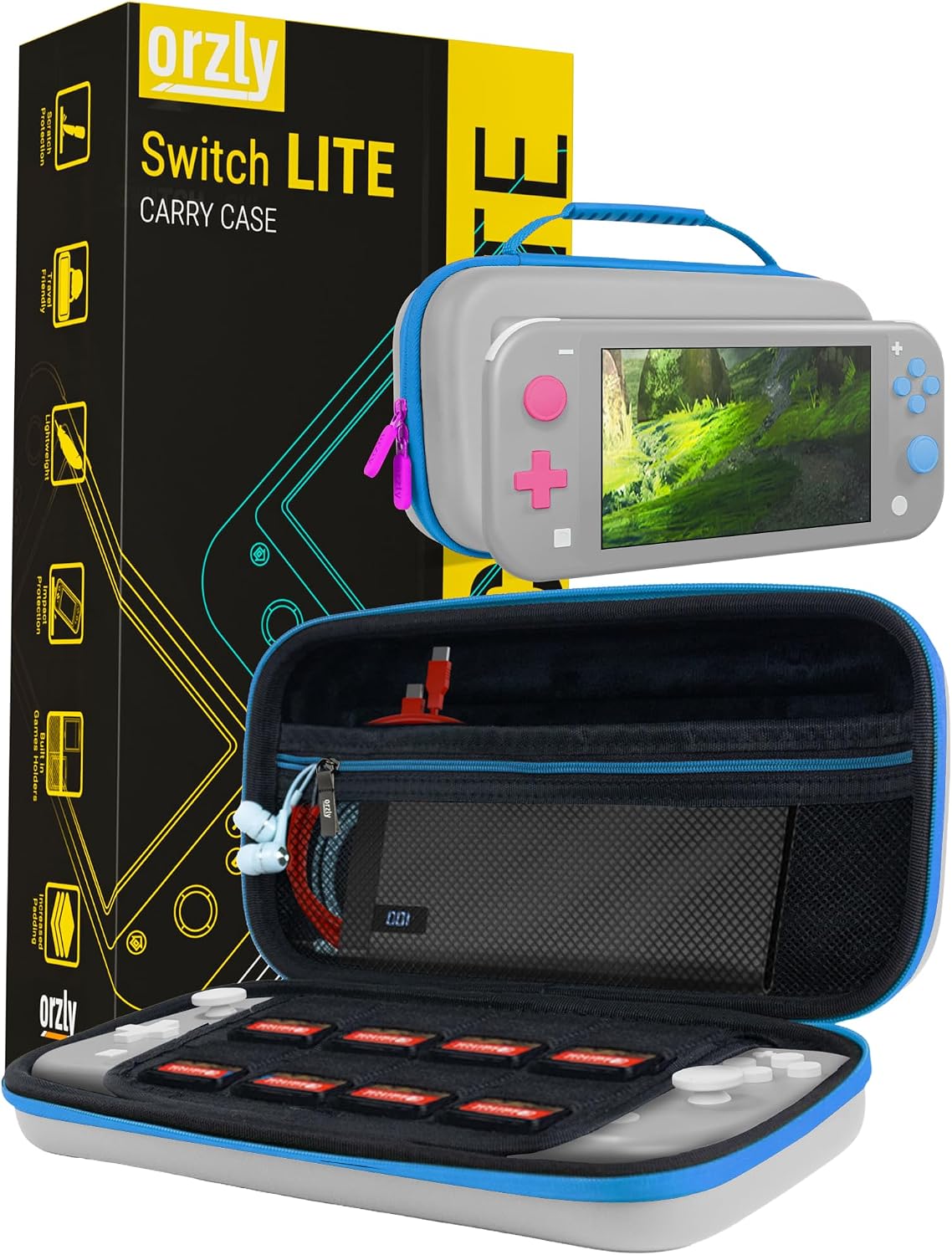 Orzly Carry Case for Nintendo Switch Lite Protective Hard Shell Portable Travel Carry Case with Storage for Accessories & Game Cartridges (Red & White)