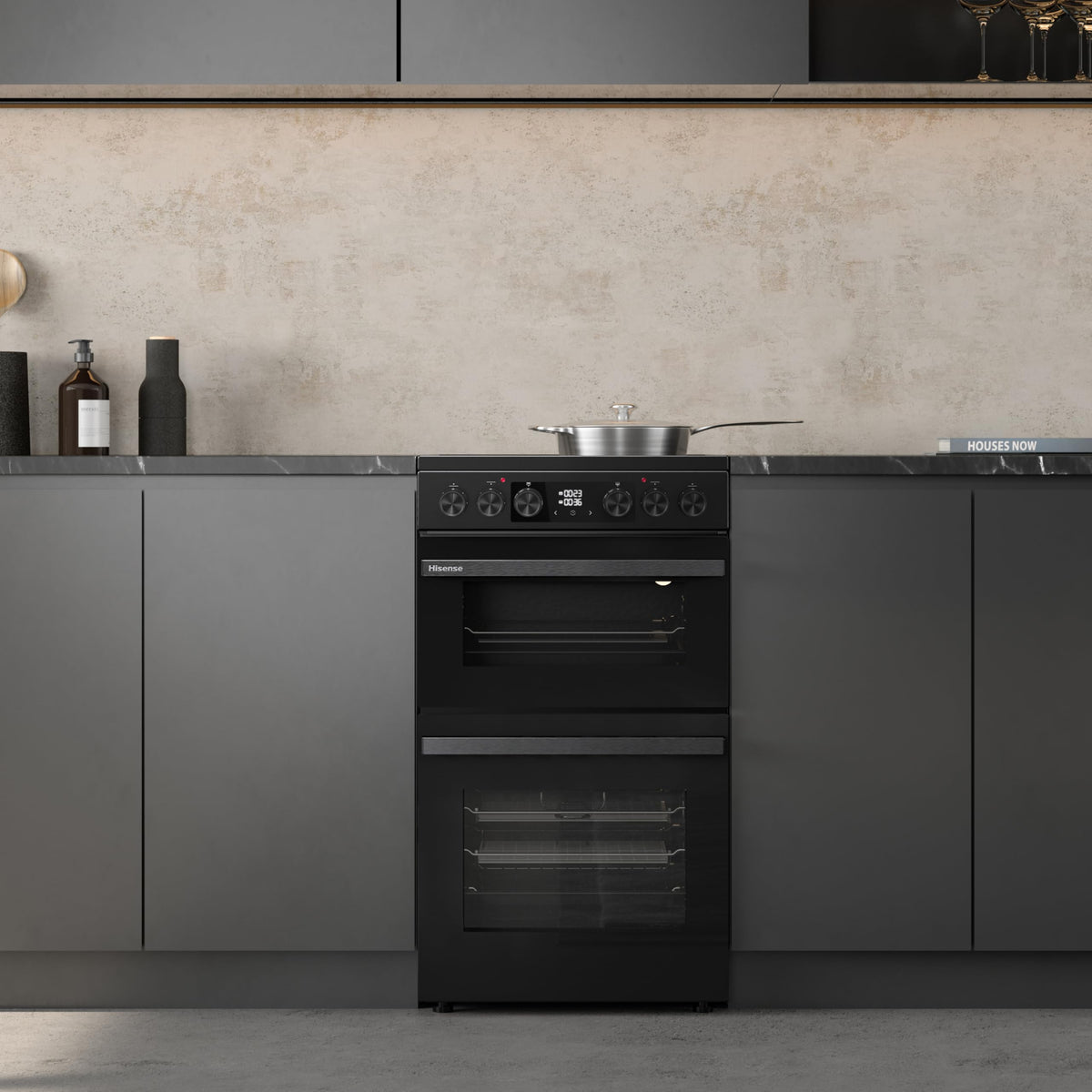 Hisense HDUKC60W 60cm Electric Cooker with Ceramic Hob-White, A Rated Double Oven 50L/80L [Energy Class A]
