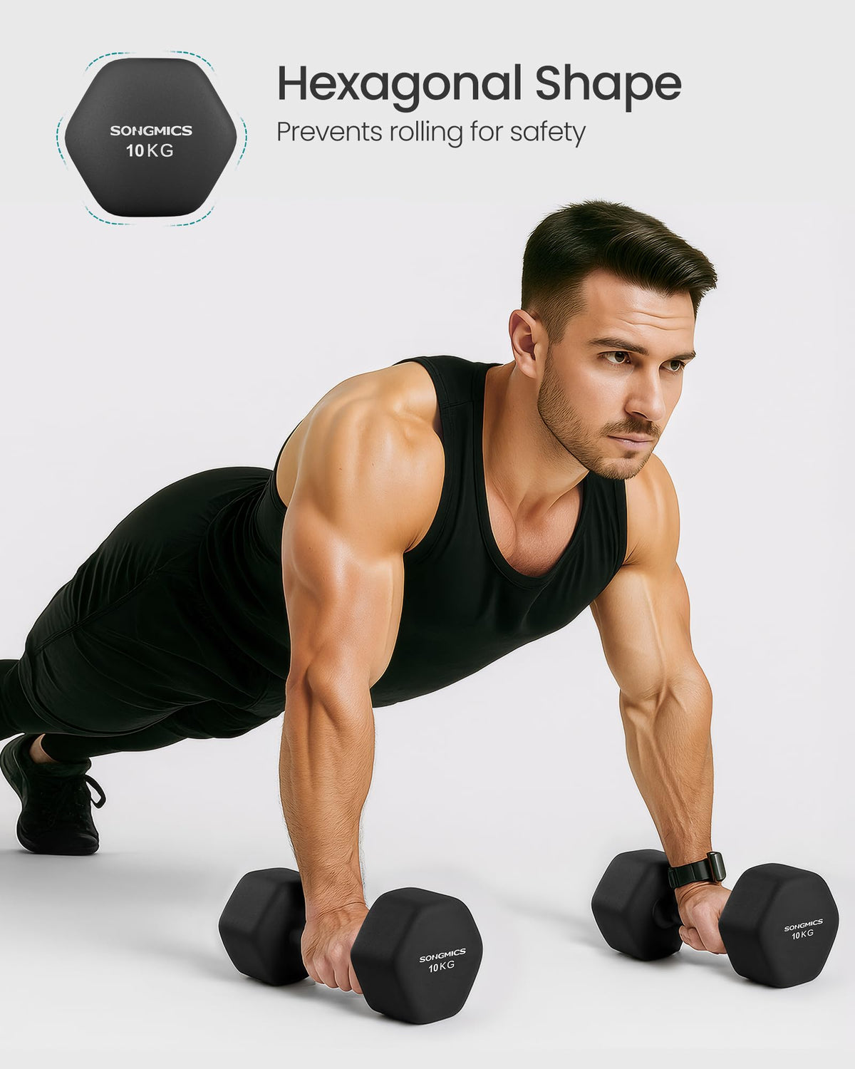 SONGMICS Set of 2 Hex Dumbbells with Neoprene Coating for Strength Training, Fitness, Home Workout