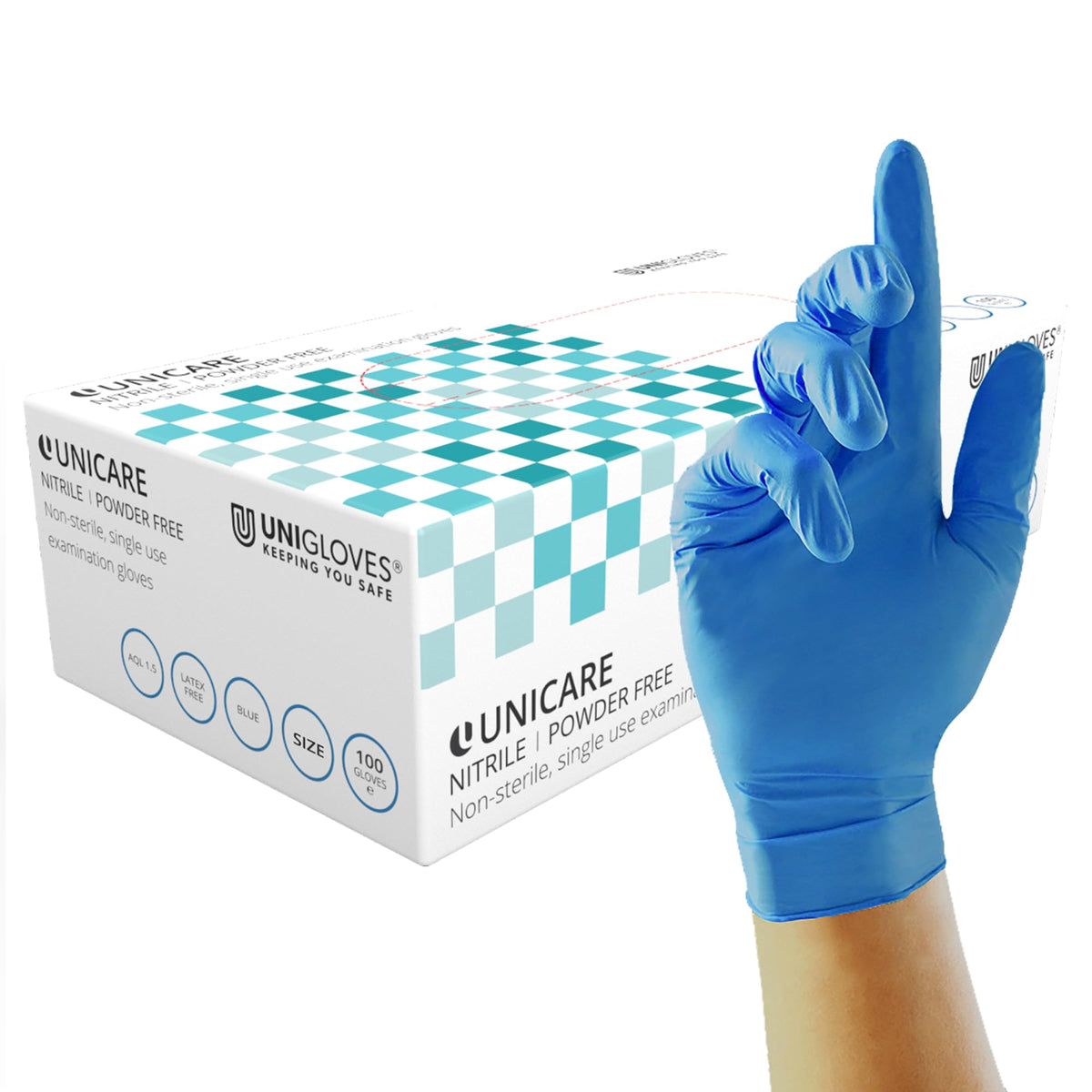 Unigloves Unicare Nitrile Examination Disposable Box of 100 Blue Gloves