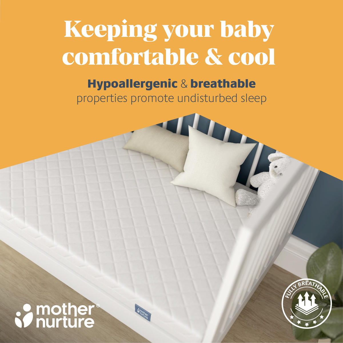 Mother Nurture Classic Eco Fibre Cot Bed Mattress - Hypoallergenic Easy Clean Quilted Cover, Reversible, Water Resistant, Baby Cot Mattress, Firm & Supportive, White, BSI Tested - Size 140x70 x10cm