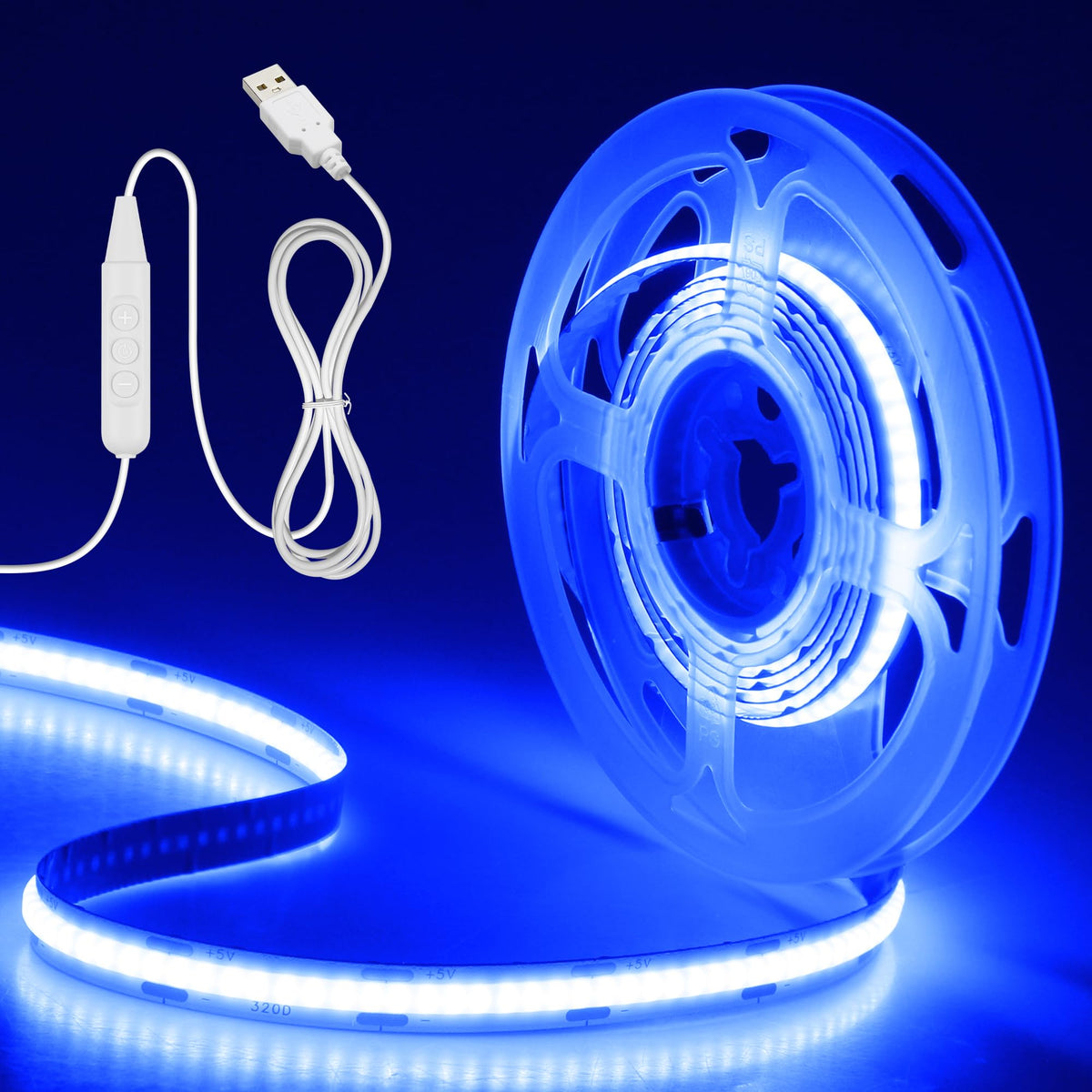Aclorol 3M COB LED Strip Light Warm White 3000K 5V USB Flexible LED Light Strip 8mm Width Dimmable CRI85+ Dotless Tape Light High Density 320LEDs/M for Bedroom Kitchen Under Cabinet Home Decor