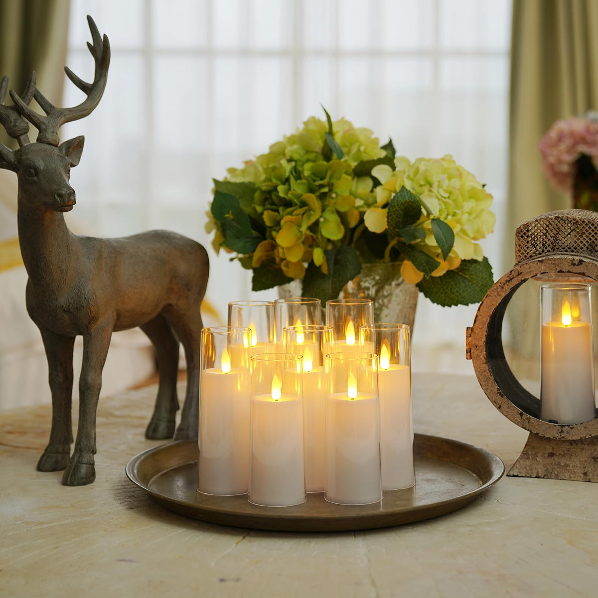Homemory Real Wax LED Candles Flickering, Clear Glass Shell, Gold, Set of 3
