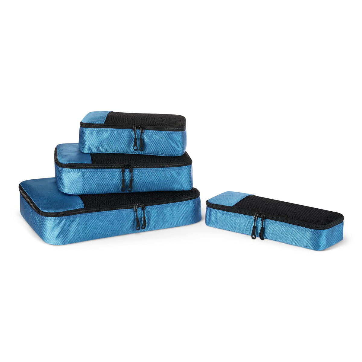 Amazon Essentials 4-Piece Packing Cubes Travel Accessories Set, Luggage Organiser with Double Zip, Mesh Top, 100% Polyester, Medium, Black (Previously Amazon Basics)