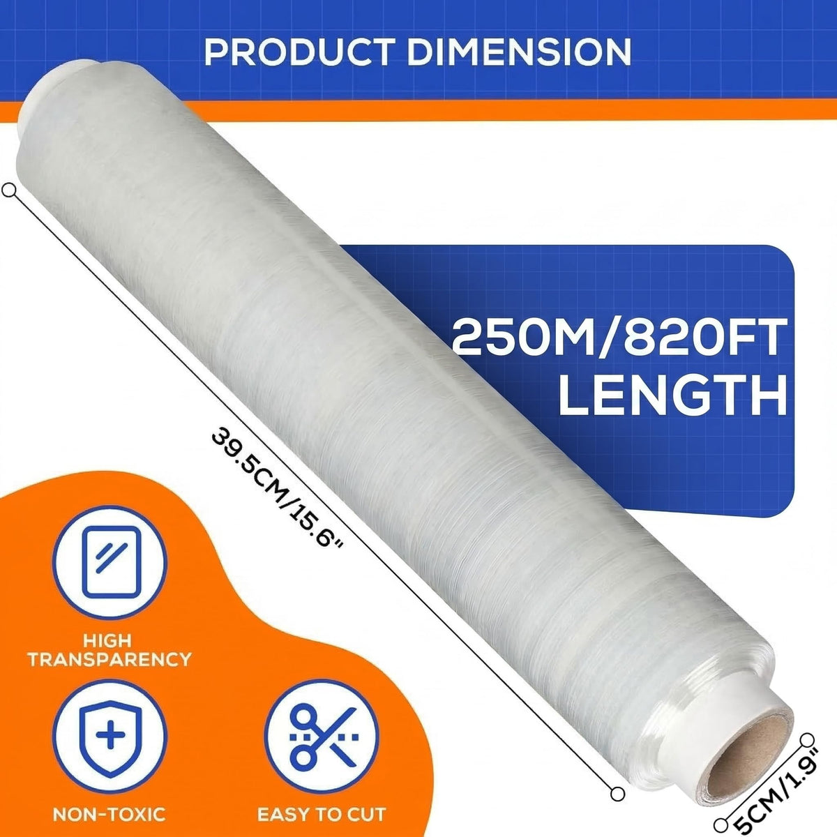 Rainberg Strong Heavy-Duty Stretch Film for Pallet Wrapping, Packaging and Moving for Furniture, Luggage, and Parcels, Water & Moisture Proof Pallet Stretch Shrink Wrap rolls 400mm x 250m (Black, 6)