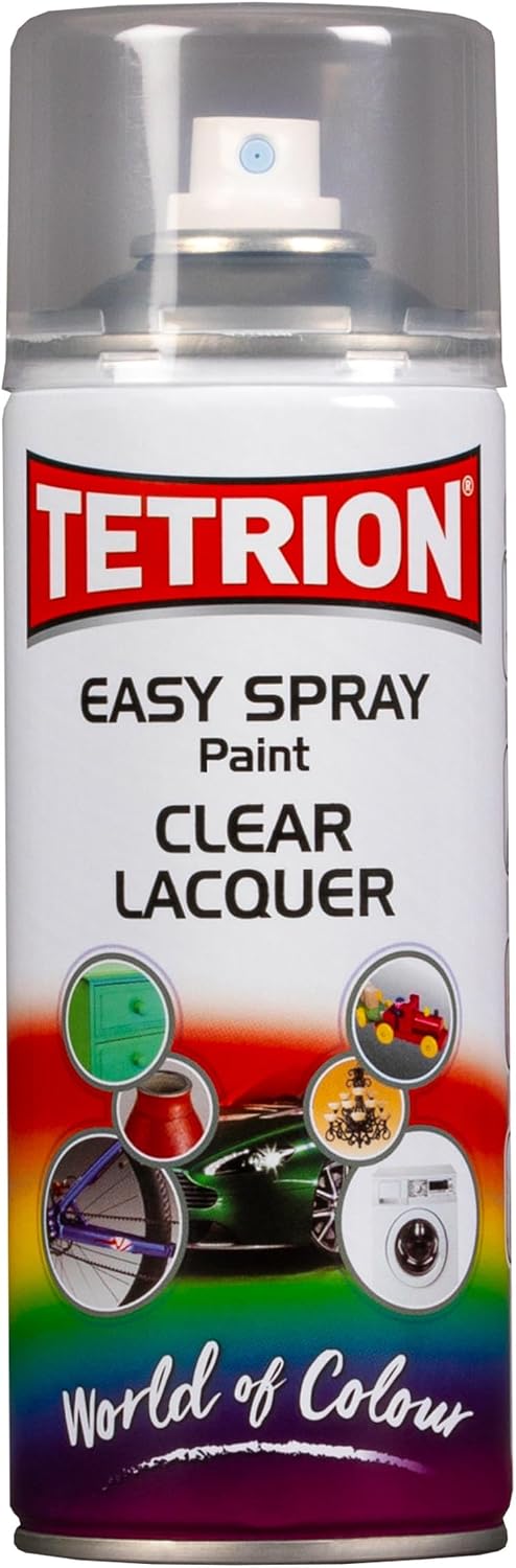 Tetrion Clear Lacquer Spray 400ml - All Purpose Protective Topcoat for Interior & Exterior Uses, Temperature Resistant