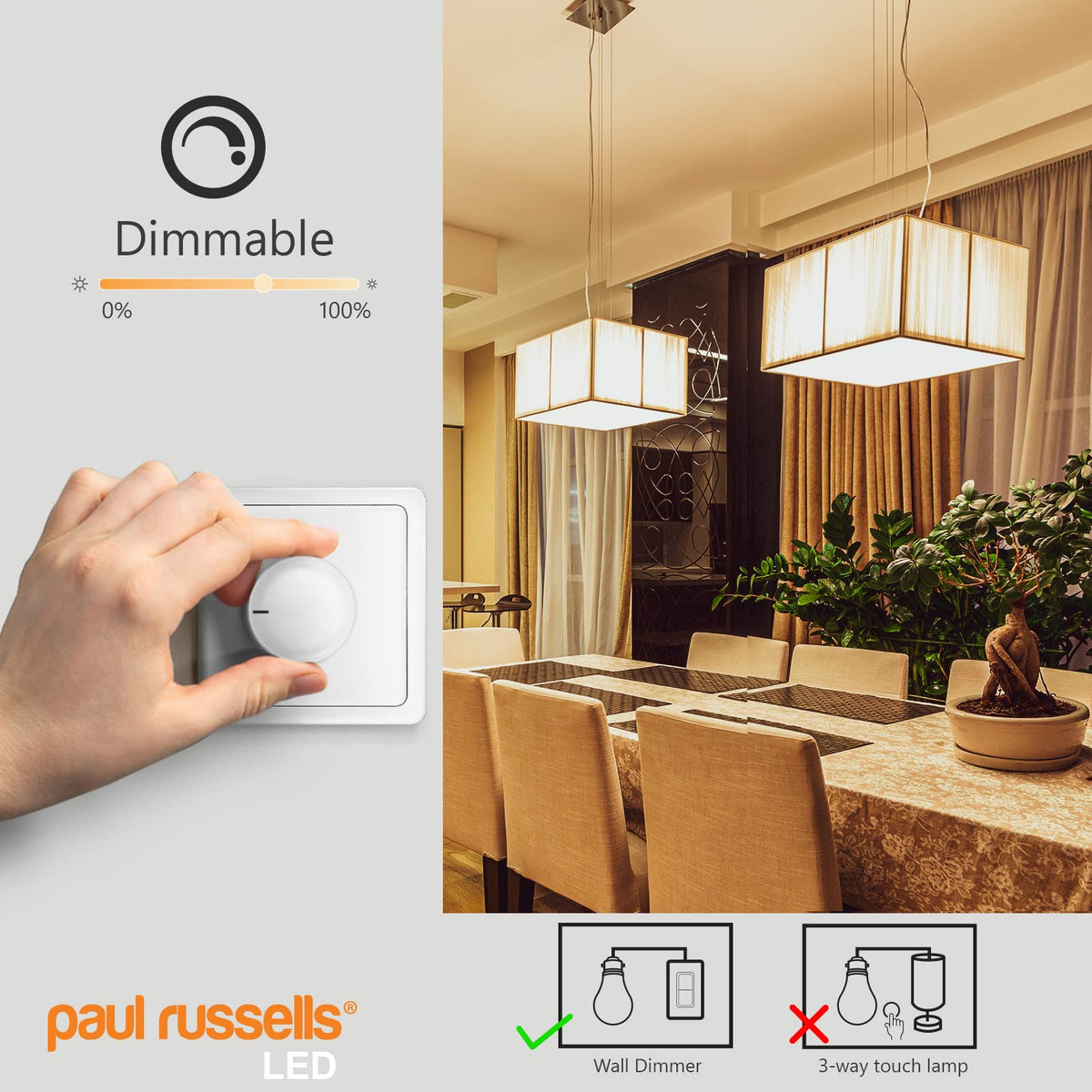 paul russells LED GLS - Dimmable Bayonet Light, 14W 1521 Lumens B22 A70 LED Bulbs, 100w Equivalent, 6500K Daylight, Dimmer Standard BC Energy Saving Ceiling Lightbulbs, 2 Pack