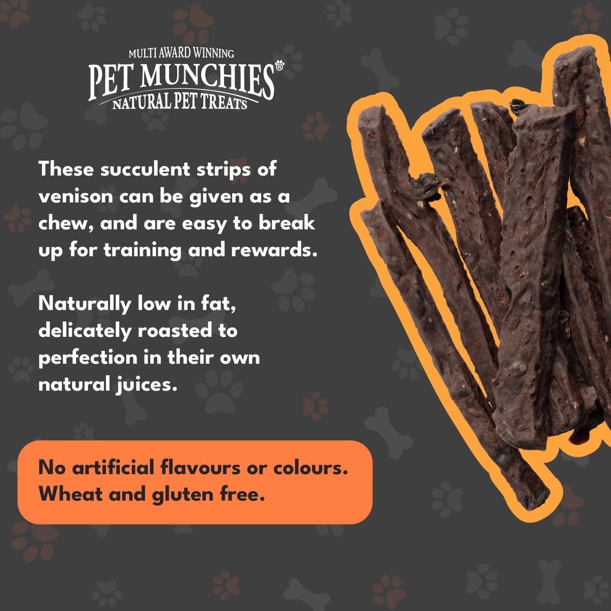 Pet Munchies Venison Strips Dog Treats, Premium Wheat Free Dog Chews with Natural Real Meat, Low in Fat and High in Protein 75g (Pack of 8)