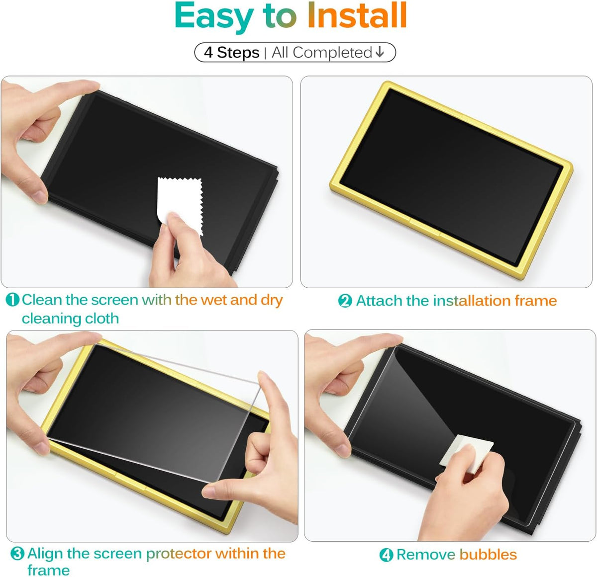 ivoler [4-Pack for Switch 2 Screen Protector with Alignment Frame Tool, 30-second installation- Bubble-Free Application - 9H Hardness -Tempered Glass Protection Film for Nintendo Switch 2 Model 2025