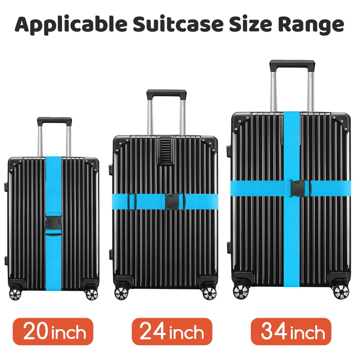 WISYOK Luggage Straps Extended, 4 Pack, 130-250cm Adjustable, Blue Orange