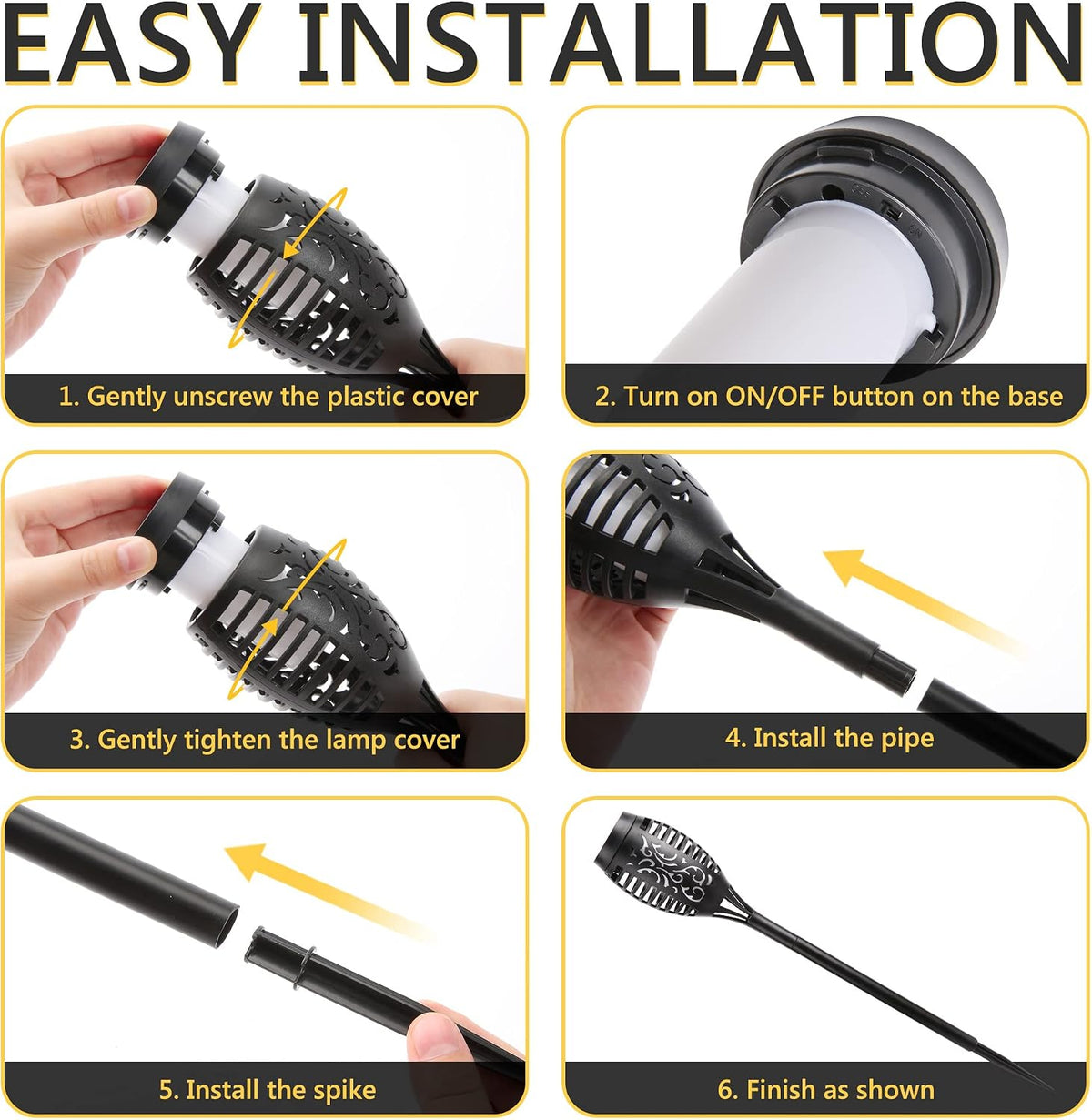 Geemoo 6 Pack Solar Flickering Dancing Flame Lights Waterproof Solar Torch Lights for Outdoor Garden Patio Pathway Yard Driveway Decorative, Warm White