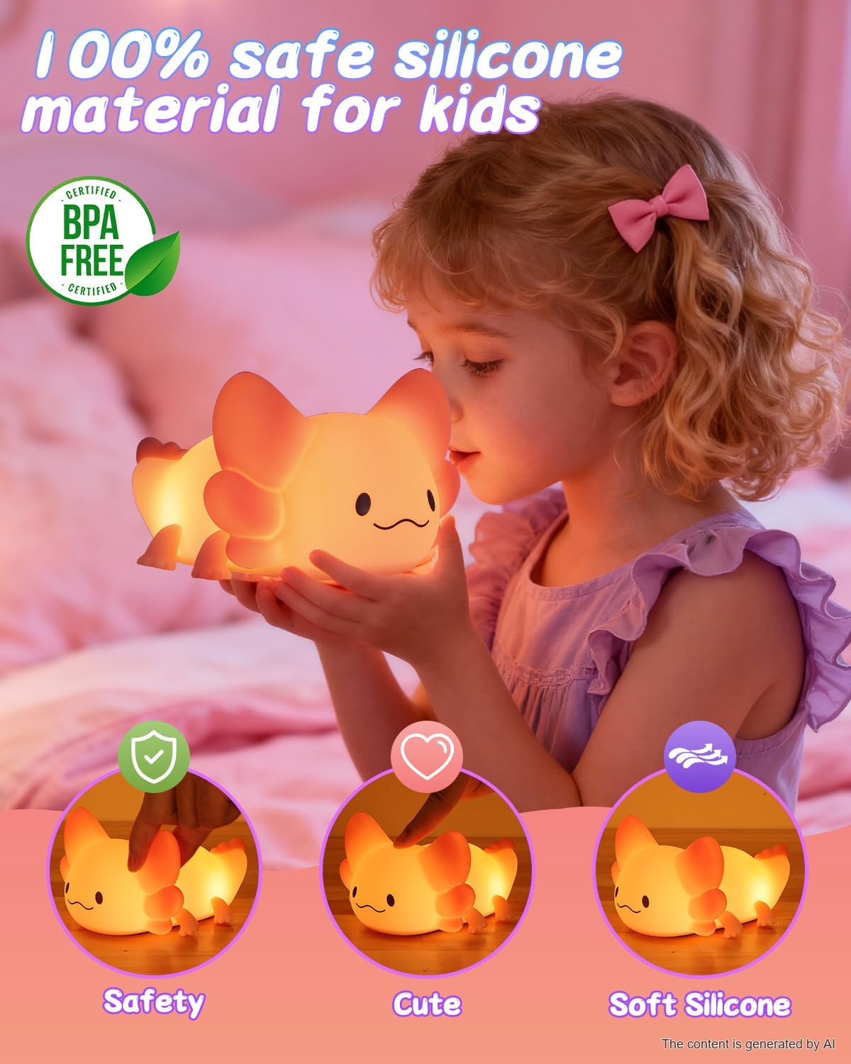 ZKLiLi Cat Night Light for Kids,Cute Night Lamp for Nursery,Squishy Silicone Touch Lights Portable, Gift for Birthday and Christmas for Kids Baby Children (Battery Cat)