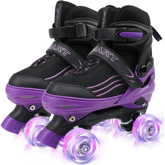 MGYZM Kids Adjustable Roller Skates with Light-Up Wheels — ABEC-7 Bearings, Double Brake | UK 1-4