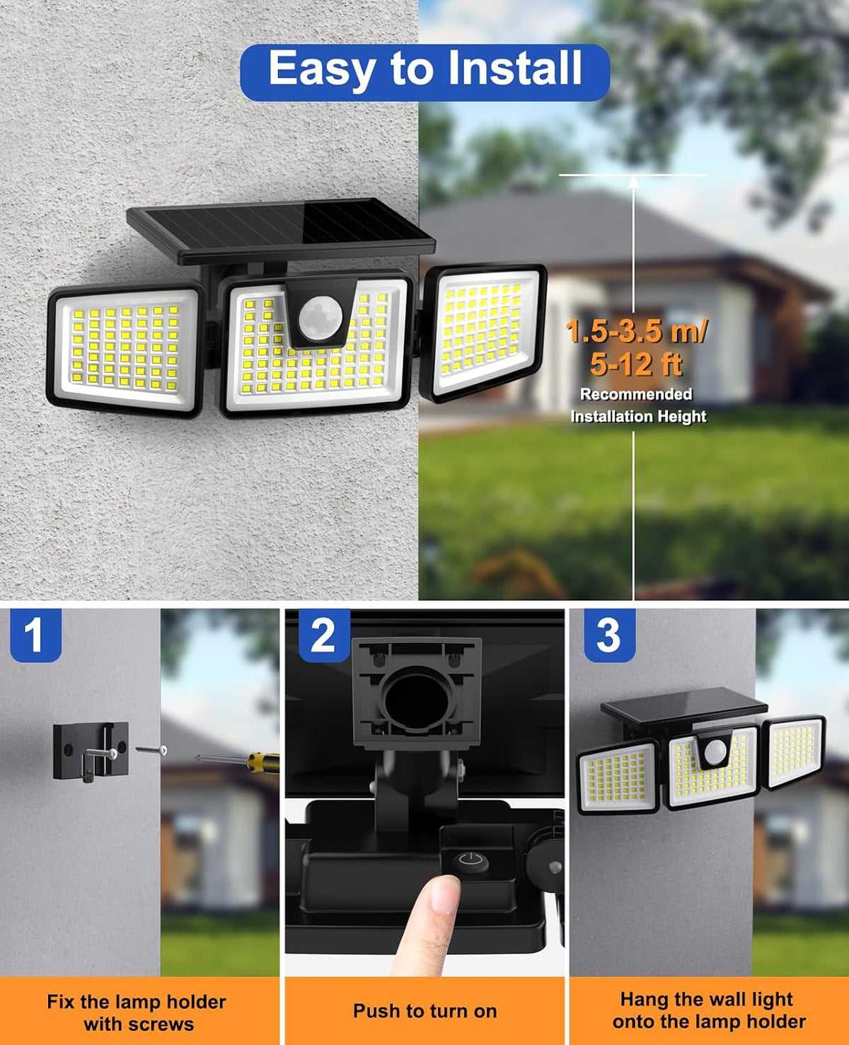 AIXPI 156LED Solar Security Lights - Outdoor, Motion Sensor, 270 Wide Angle, IP65 Waterproof, for Front Door, Yard, Garage, Garden (2 Pack)