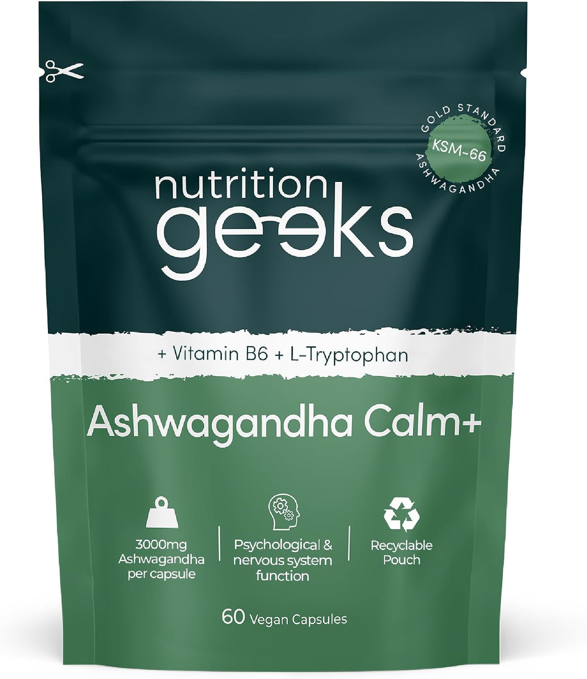 Ashwagandha KSM 66 Complex – 3000mg Enhanced with L-Tryptophan & Vitamin B6 (2 Month Supply) – Ashwagandha High Strength Capsules with 250mg Extract (Not Gummies or Powder) - Vegan, UK Made