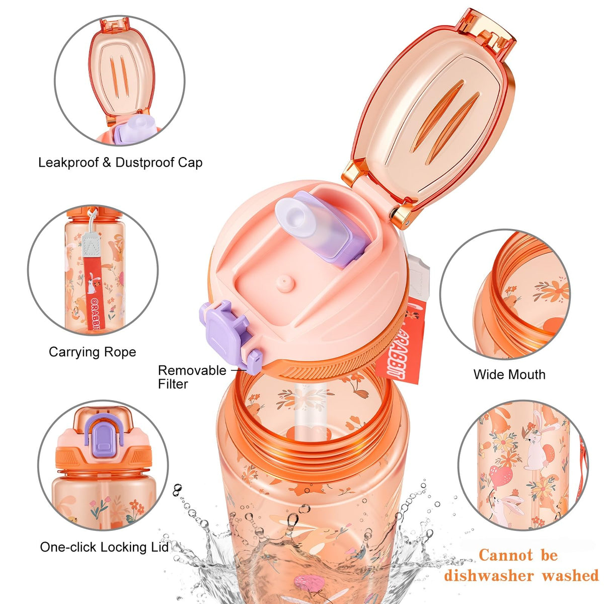 SEASEVEN Flat Water Bottle 750ML for Gym,School Office(Flat Pink)