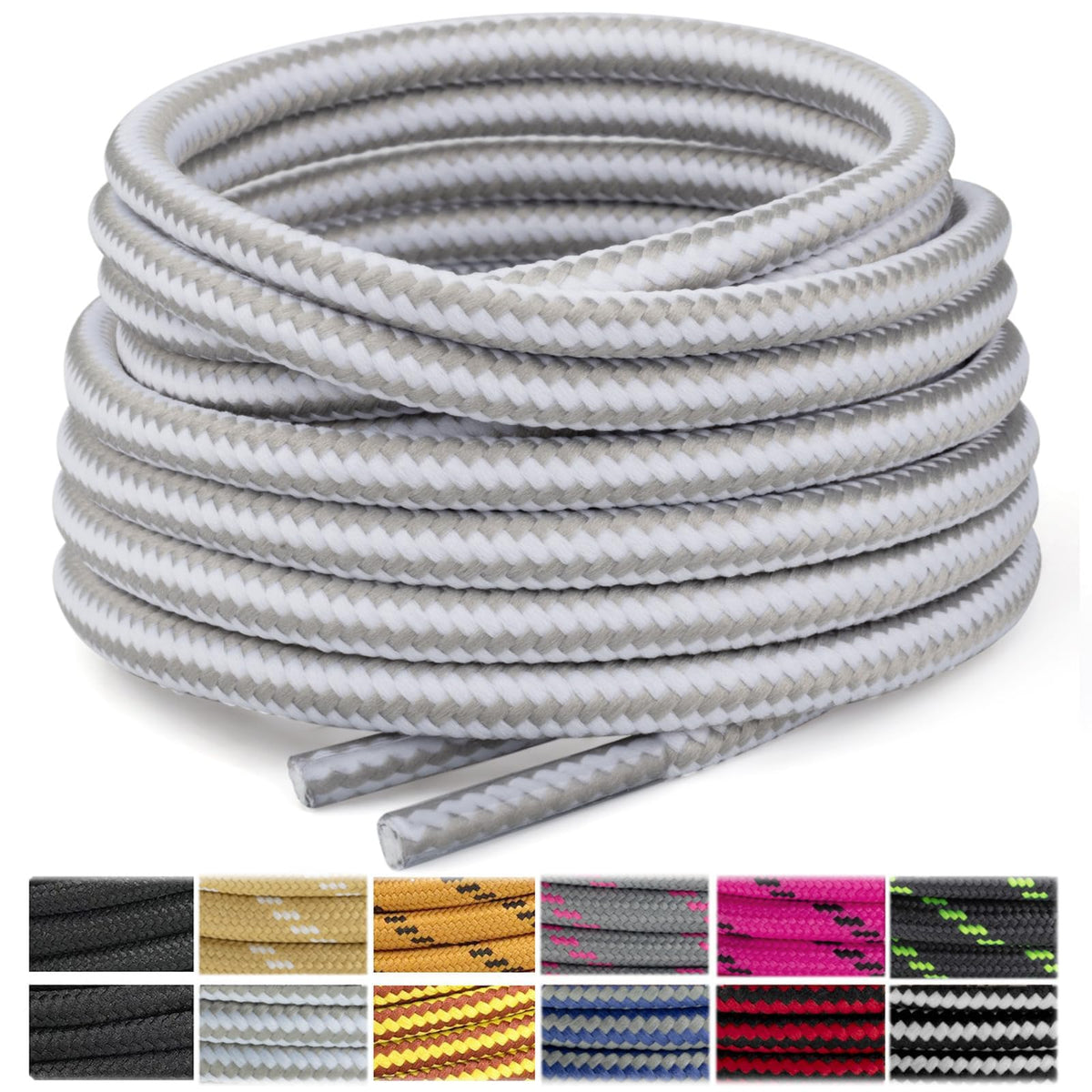 Stepace 2 Pairs Round Heavy Duty Boot Laces for Hiking and Work Boots