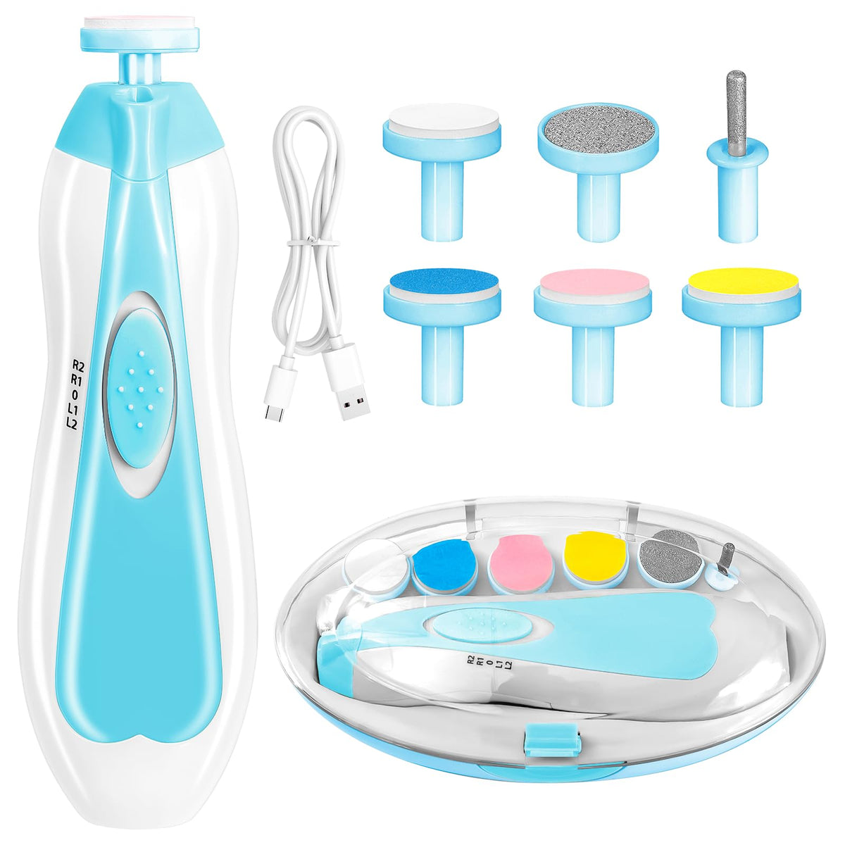 Qunlions life Baby Nail Trimmer Electric, 6 in 1 Rechargeable Baby Nail Clippers Manicure Set Grooming Kit for Toddler Infant or Adults (Pink)