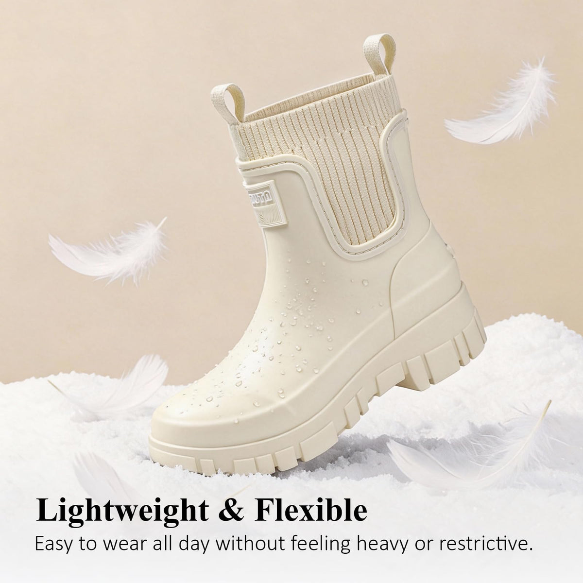 FOGOIN Women Chelsea Rain Boots Mid-Calf Waterproof Lightweight Non-Slip Garden Booties Warm Lined Comfortable Slip On