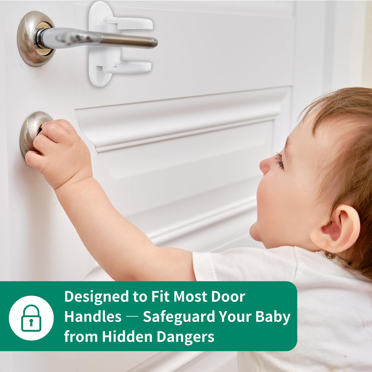Moonybaby 2 Pack Door Lever Safety Lock, Door Locks for Children, Child Door Handle Lock, Baby Proofing Door Lock Without Drilling, Strong Adhesive, Easy to Install, No Tools Required (White)