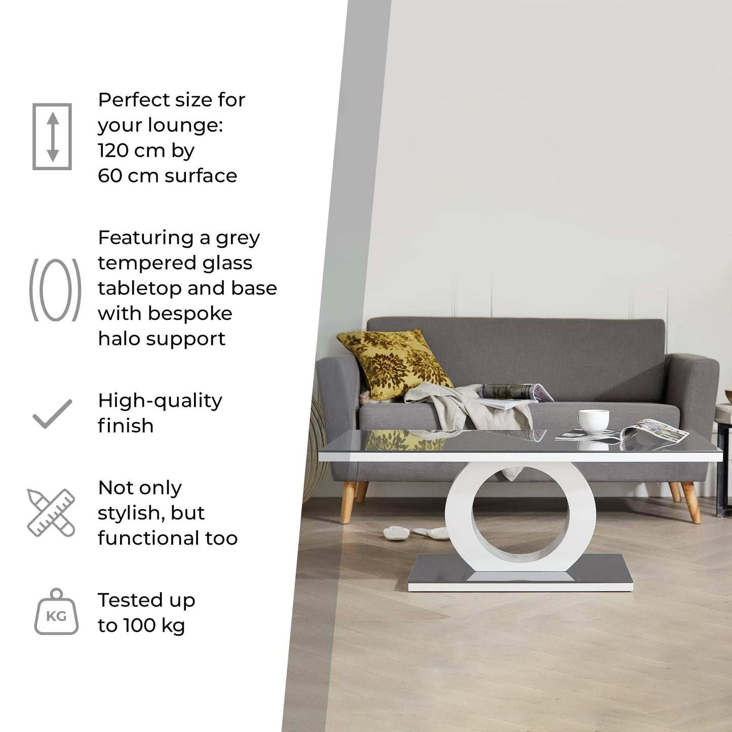 Furniturebox UK Giovani Black & White Glass Coffee Table - Modern & Elegant Gloss Coffee Table With Central Halo - Suitable for Living Room (Black & White)
