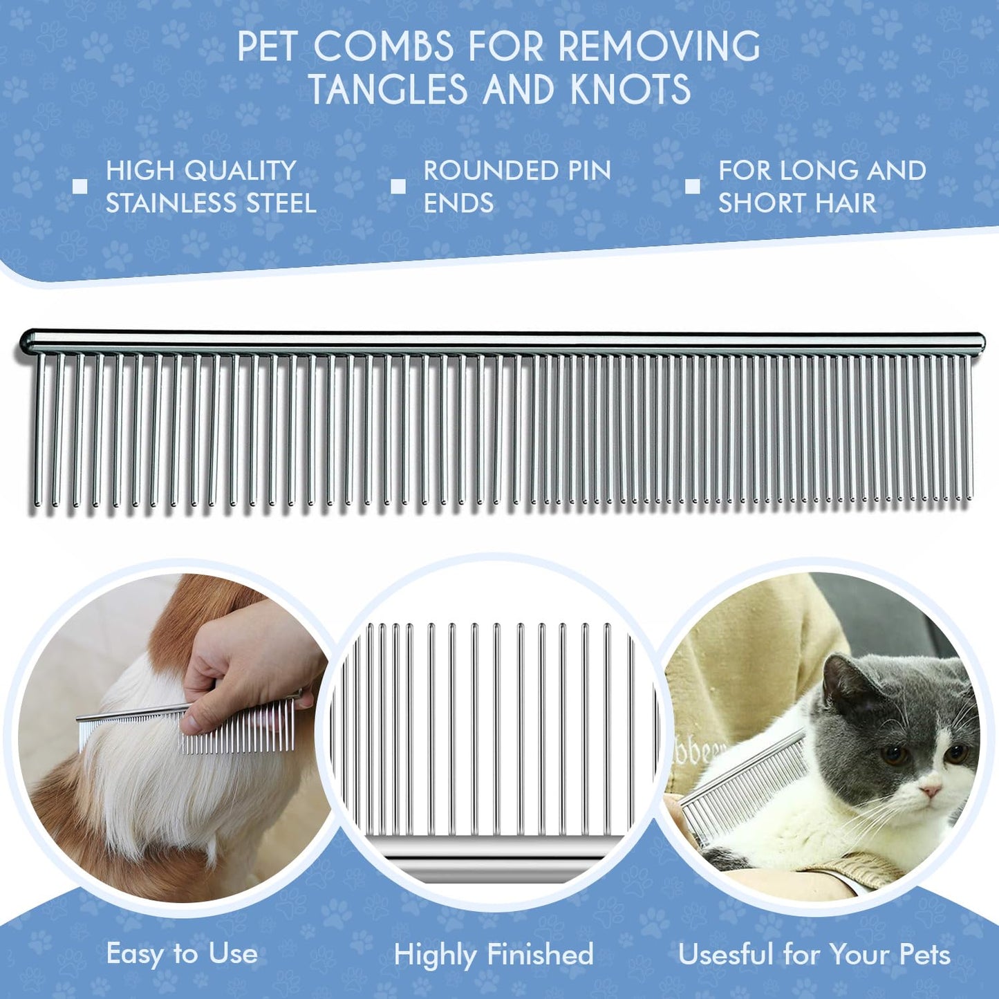 Candure Dematting Comb for Dog and Cat, Pet Grooming Rake and Brushes for Small, Medium & Large Dogs 17+9 Double Sided Deshedding Tool Removes Knots and Tangled Hair (Blue)