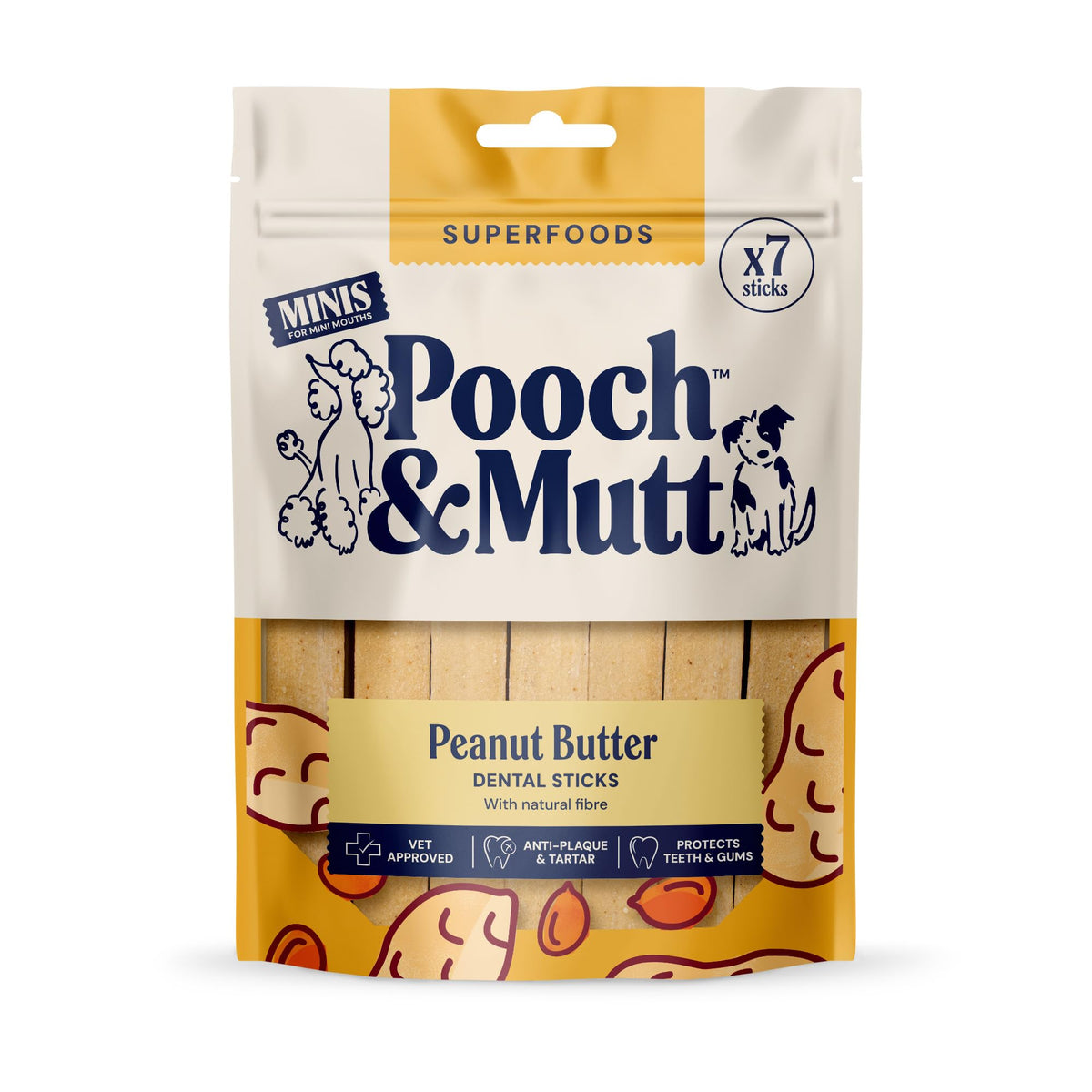 Pooch & Mutt - Peanut Butter Dog Dental Sticks (Regular Sticks), Dog Dental Chew, for Teeth and Gums Cleaning, 1 pack of 7 sticks (packaging may vary)