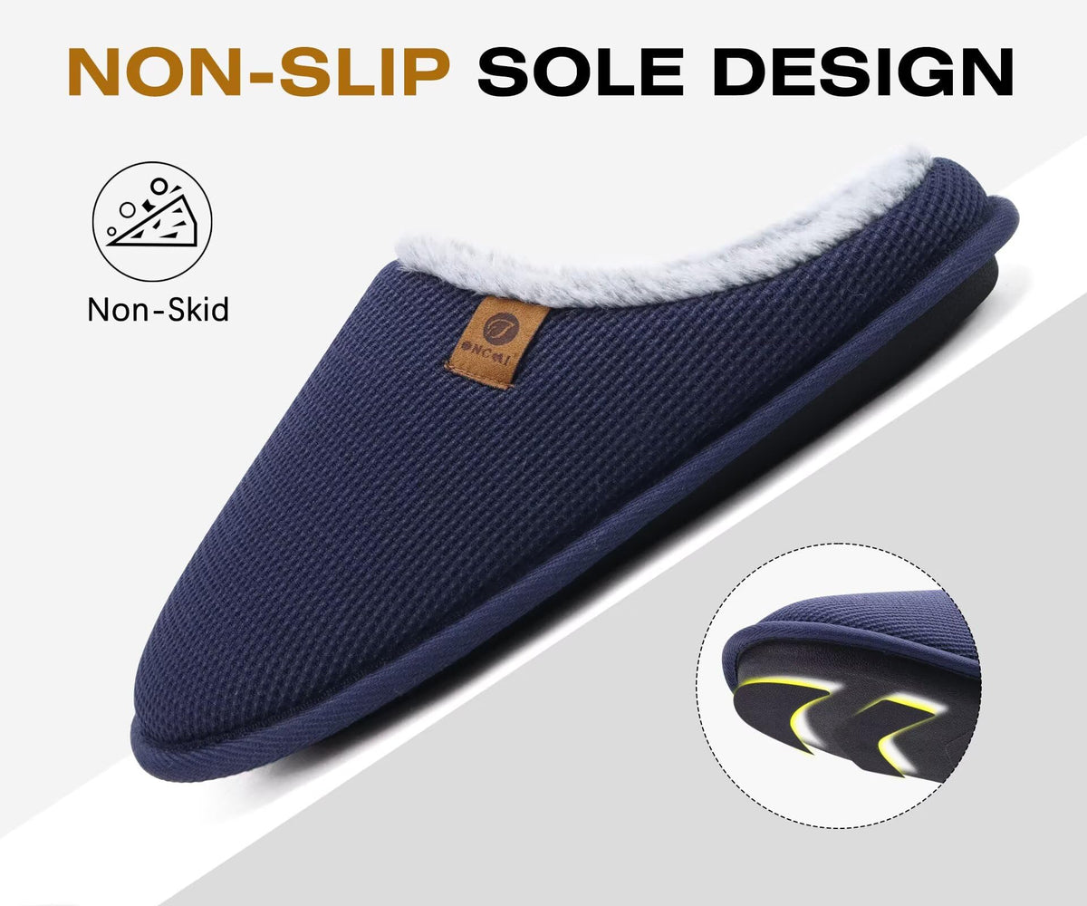 ONCAI Men's House Slippers，Cushion Memory Foam Shake Fleece and Man House Shoes with Faux Fur Lining and Indoor Outdoor Rubber Soles UK Size 6.5-14