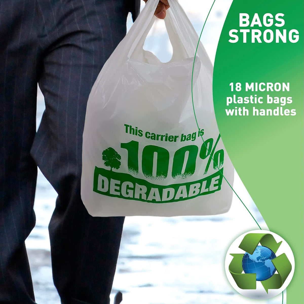 Sabco - White Vest Carrier Bags 100% Degradable - Jumbo 13 x 19 x 23" - Eco Friendly Plastic Bags - Sabco (500)