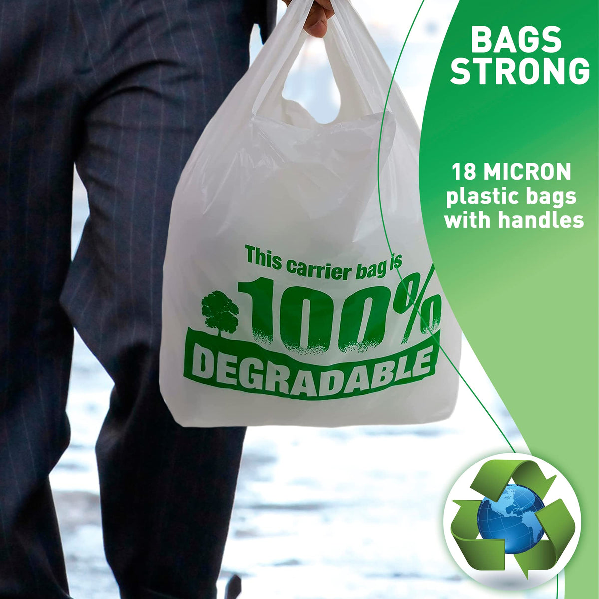 Sabco - White Vest Carrier Bags 100% Degradable - Jumbo 13 x 19 x 23" - Eco Friendly Plastic Bags - Sabco (500)