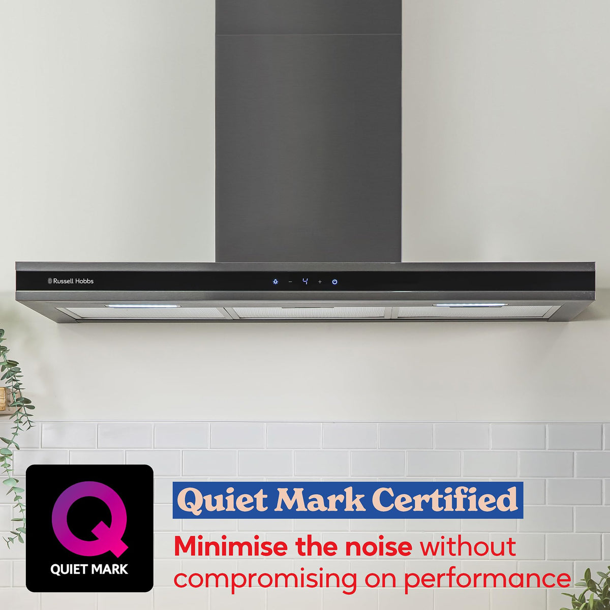 Russell Hobbs 90cm T-Shaped Cooker Hood in Stainless Steel with 3 Speed Settings, 3x Washable Aluminium Filters, Extraction or Recirculation, Boost Function, LED Lights A++ Energy Rating, RHGCH903SS