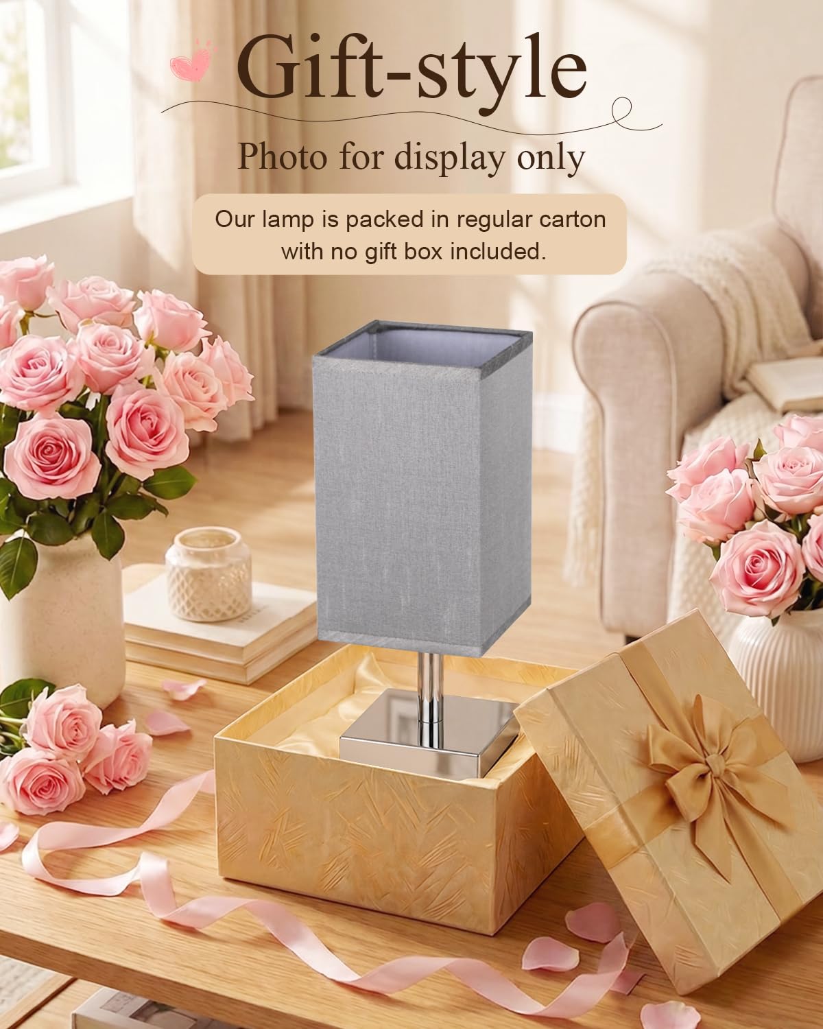 White Table Lamp for Bedroom, Small Bed Lamp with for Bedroom, Silver Base(Bulb Included)