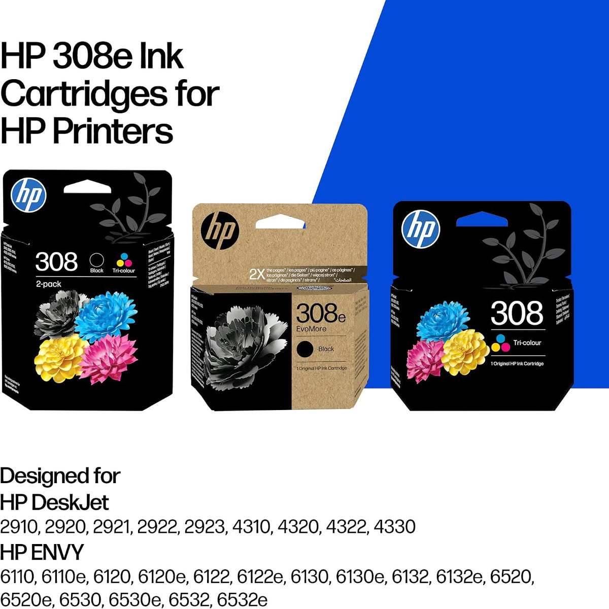 HP 308 Black & Tri-colour Original Ink Cartridges 2-Pack