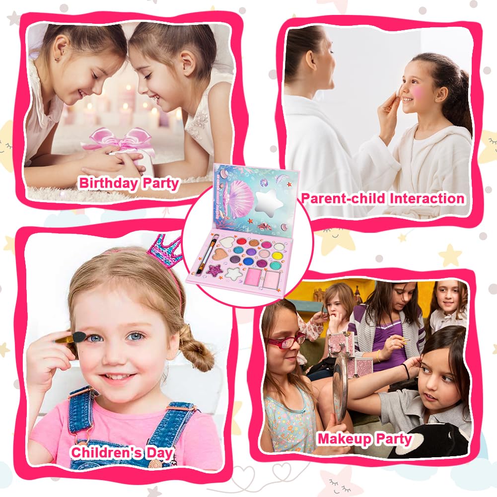 Aomig 18 Colors Kids Makeup Sets for Girls, Washable Children's Make Up Kit with Mirror, Non-Toxic Cosmetic Beauty Set Gift for Kids, Princess Pretend Play Games Toys Birthday