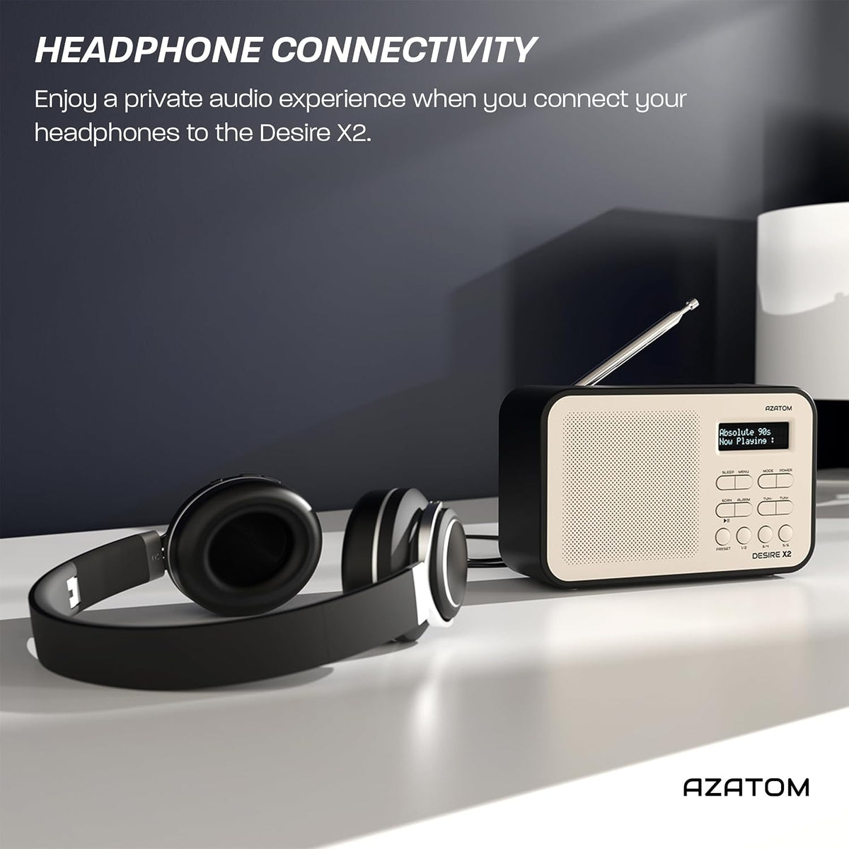DAB/DAB+ & FM Portable Digital Radio | Simple Controls | Dual Alarms & Sleep Timer | Battery & Mains Powered (4x”AA”) | Bluetooth | Perfect for Home, Office or Outdoors | AZATOM Desire X2 (Black)