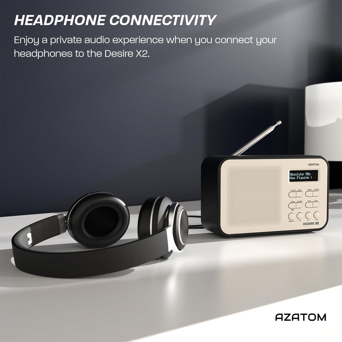 DAB/DAB+ & FM Portable Digital Radio | Simple Controls | Dual Alarms & Sleep Timer | Battery & Mains Powered (4x”AA”) | Bluetooth | Perfect for Home, Office or Outdoors | AZATOM Desire X2 (Black)