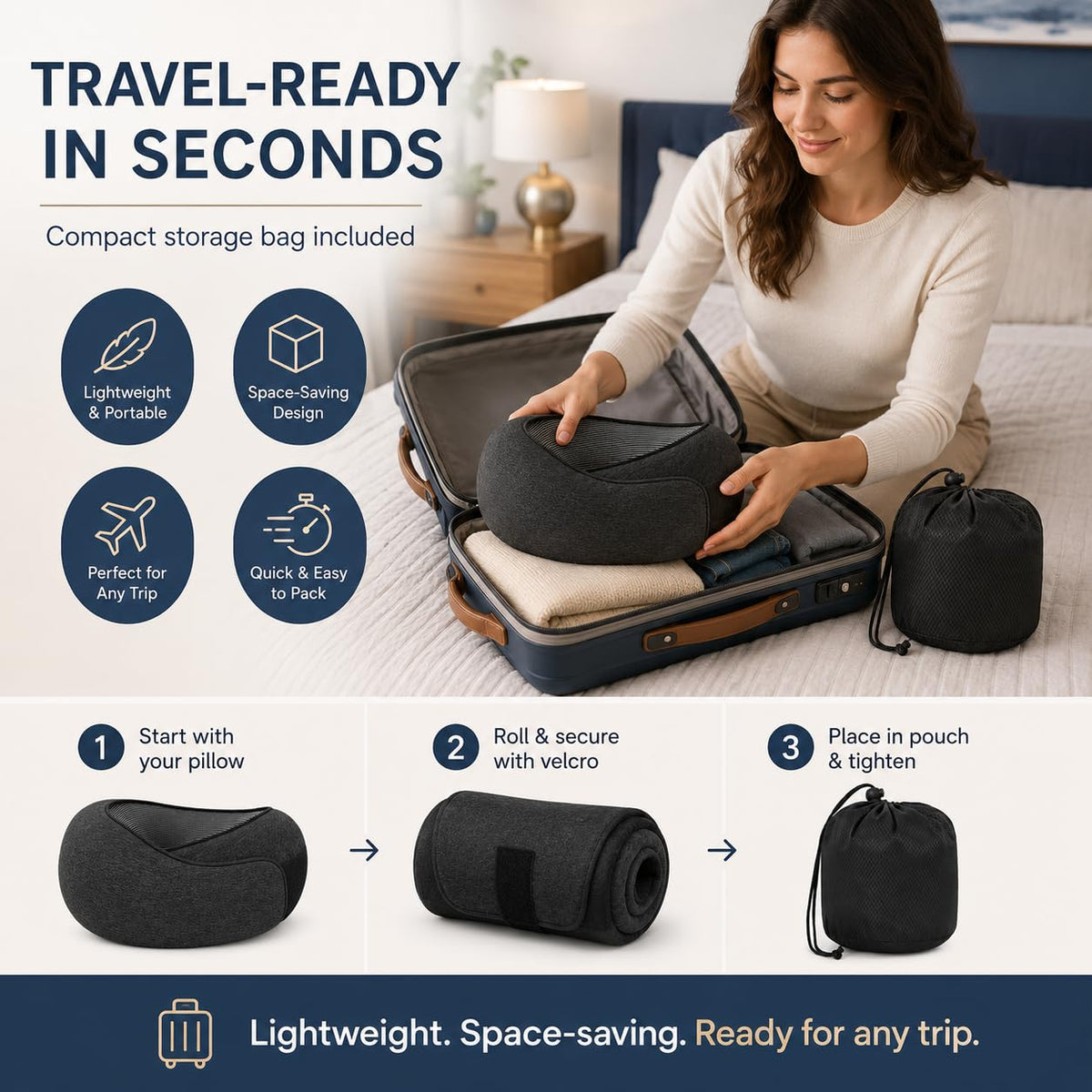 Memory Foam Travel Neck Pillow, 360° Support with Eye Mask&Earplugs