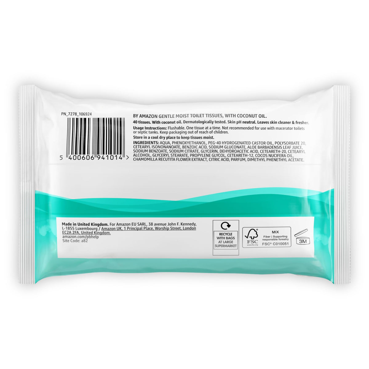 by Amazon Gentle Moist Toilet Tissues with Aloe Vera, Flushable, 240 Count (6 Packs of 40 sheets)
