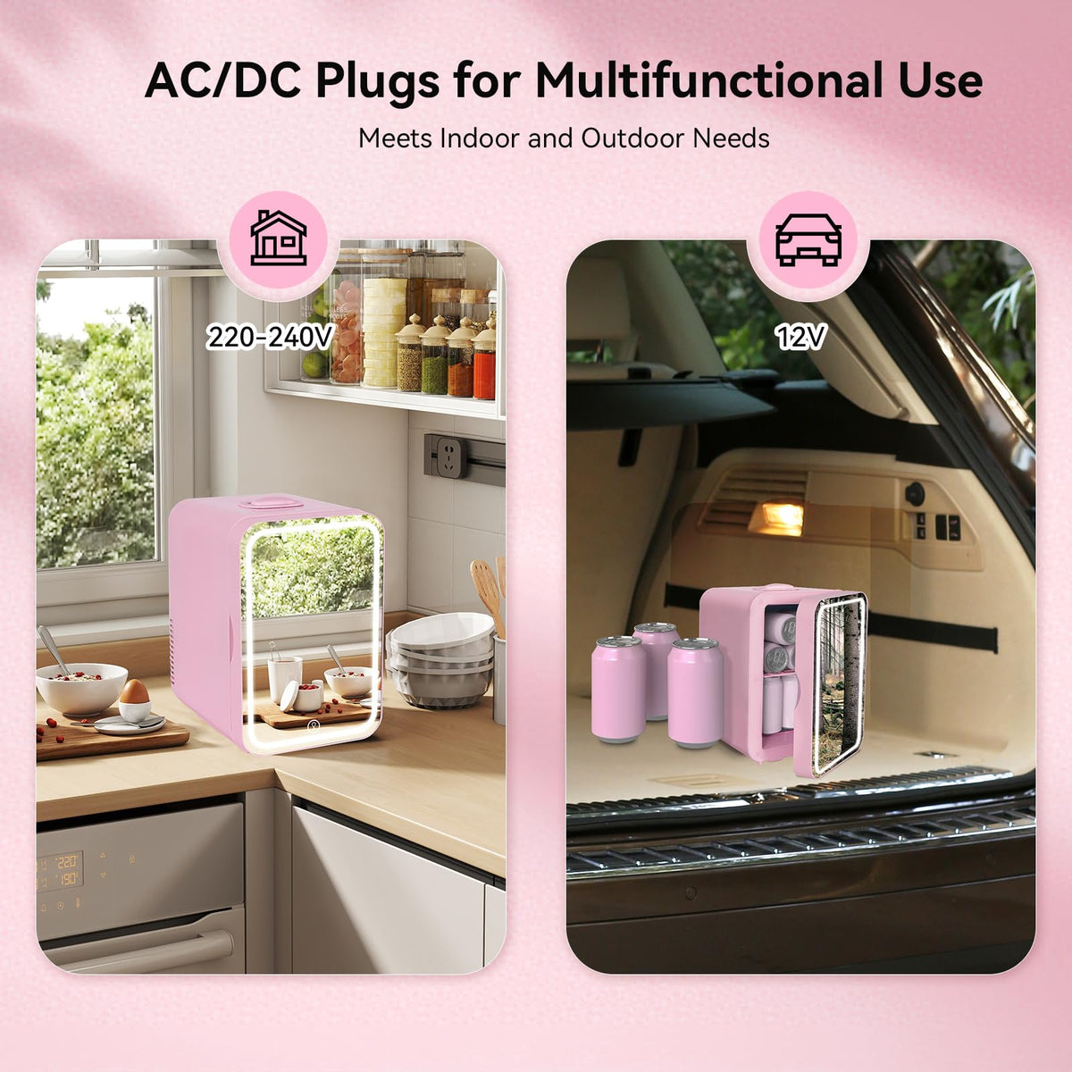 4 Liter Mini Fridge with Dimmable LED Mirror, AC/DC Skincare Fridge