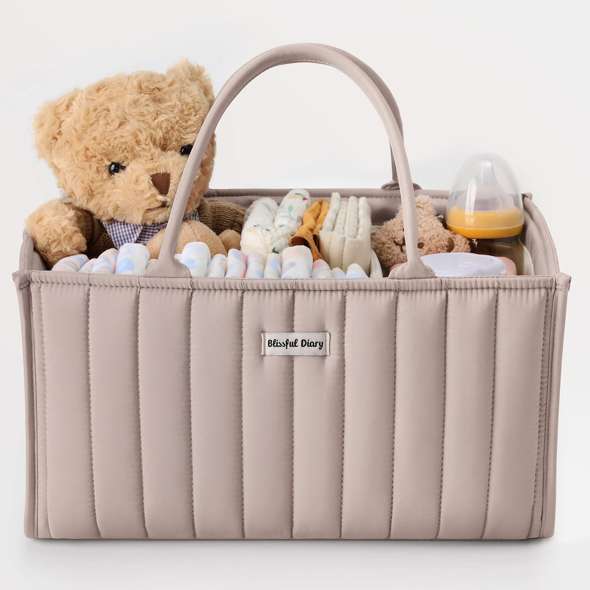Blissful Diary Nappy Caddy Organiser, Baby Diaper Caddy for Nappy Station, Stylish Storage Basket for Newborn Essentials, Baby Shower Gifts for Girl or Boy, Woodland Cream