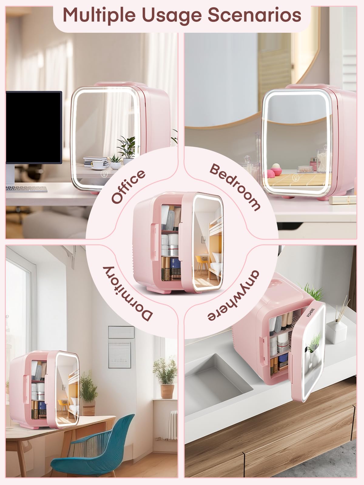 FOHERE Mini Fridge for Bedrooms, 5L/6 Can Portable Skincare Fridge