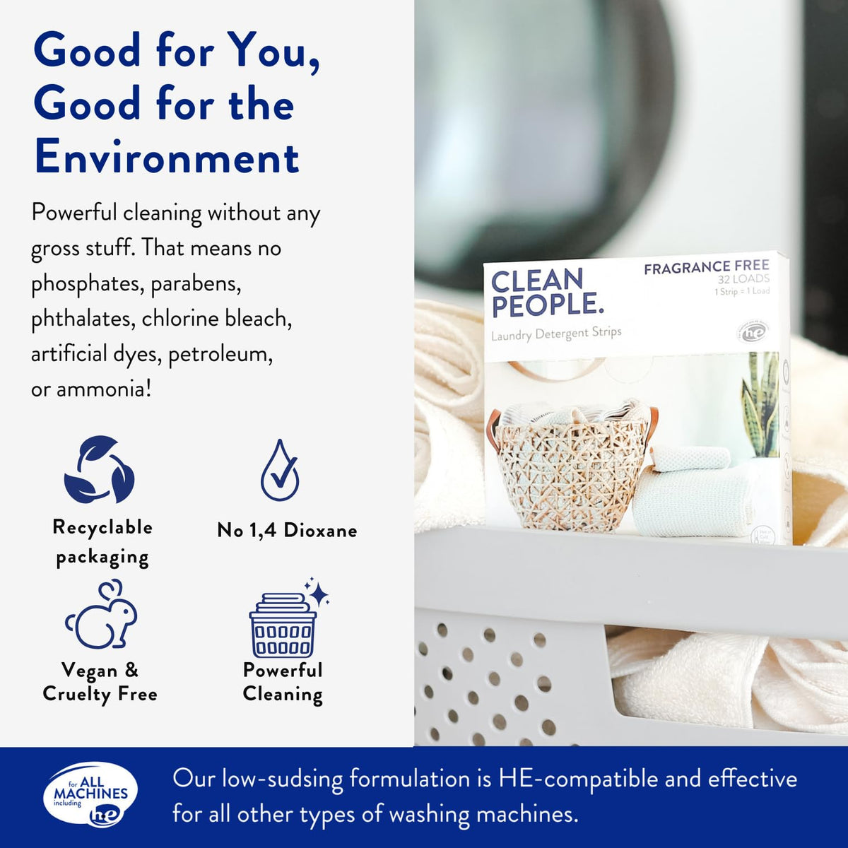 Clean People Laundry Detergent Sheets - Recyclable Packaging, Hypoallergenic, Stain Fighting - Ultra Concentrated, Laundry Soap - Fresh Scent, 32 Pack