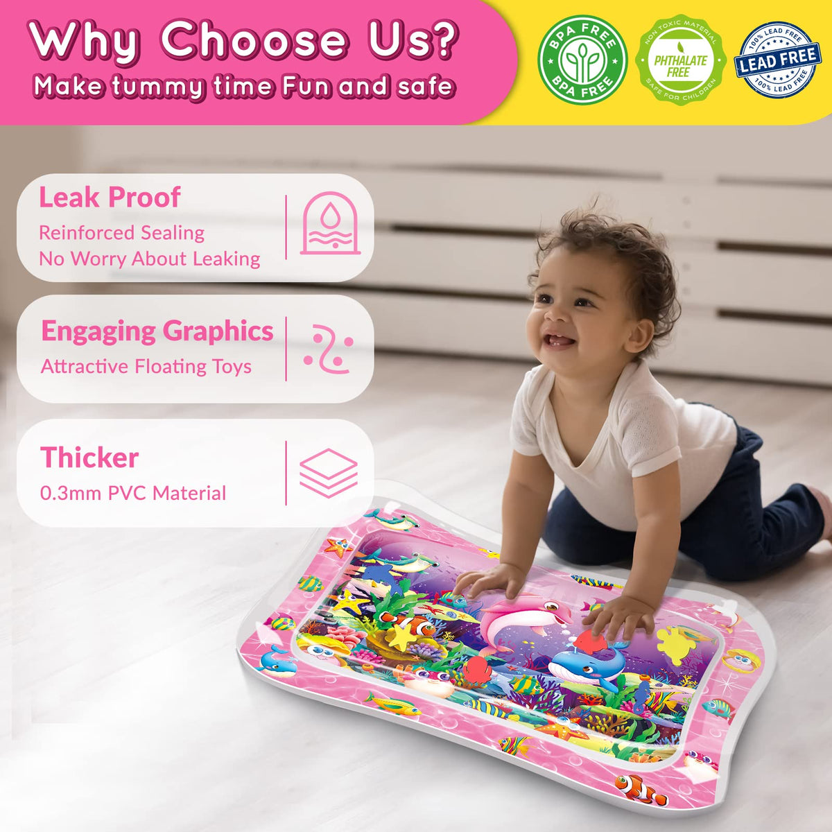 Infinno Inflatable Tummy Time Mat Premium Baby Water Play Mat for Infants and Toddlers Baby Toys for 3 to 24 Months, Strengthen Your Baby's Muscles, Portable