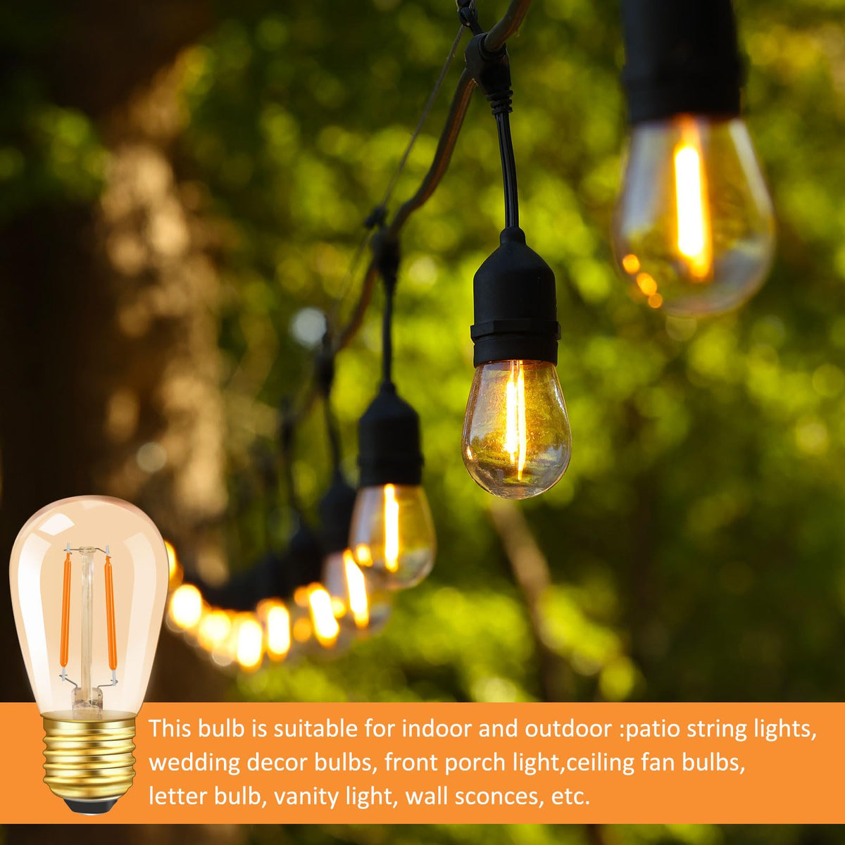 Caldarax 0.5W E14 LED Vintage Night Light Bulb, Mini C7 LED Filament Candle Bulbs Amber Warm White 2200K E14 Orange SES Small Edison Screw Salt Lamp Bulbs, 5W Equivalent, Non Dimmable, 2 Pack