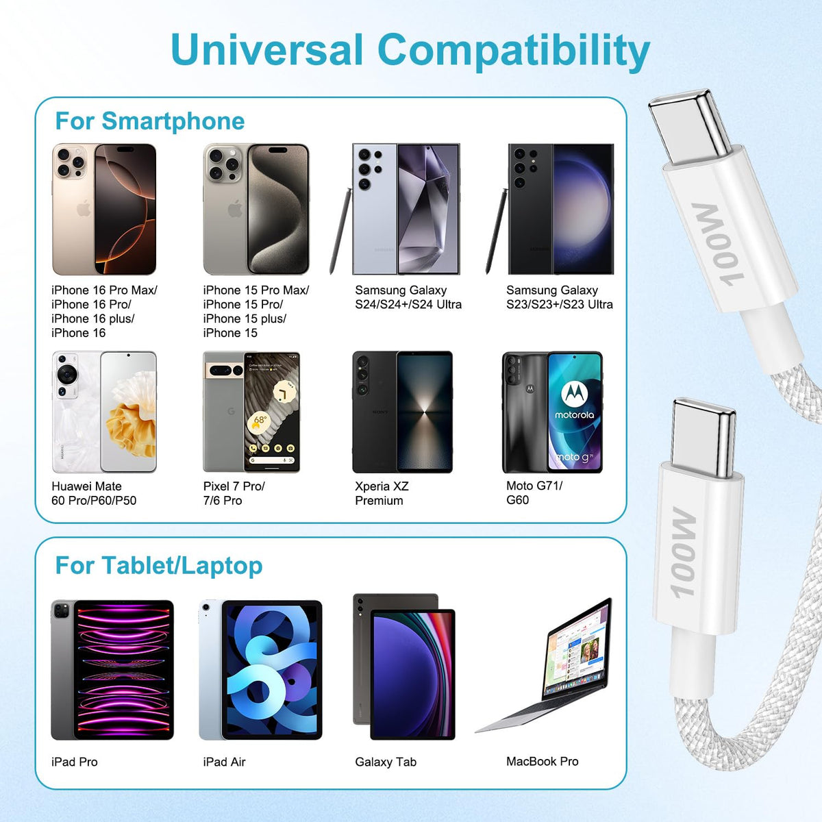 100W USB C Charger Cable 3M, iPhone 15 16 17 Charger Cable 3M Long USB C Cable Fast Charge Type C Fast Charging Lead Wire for iPhone Air/17/16 Pro Max/16e/15 Plus,iPad Pro/Air,Macbook,Samsung S25 S24