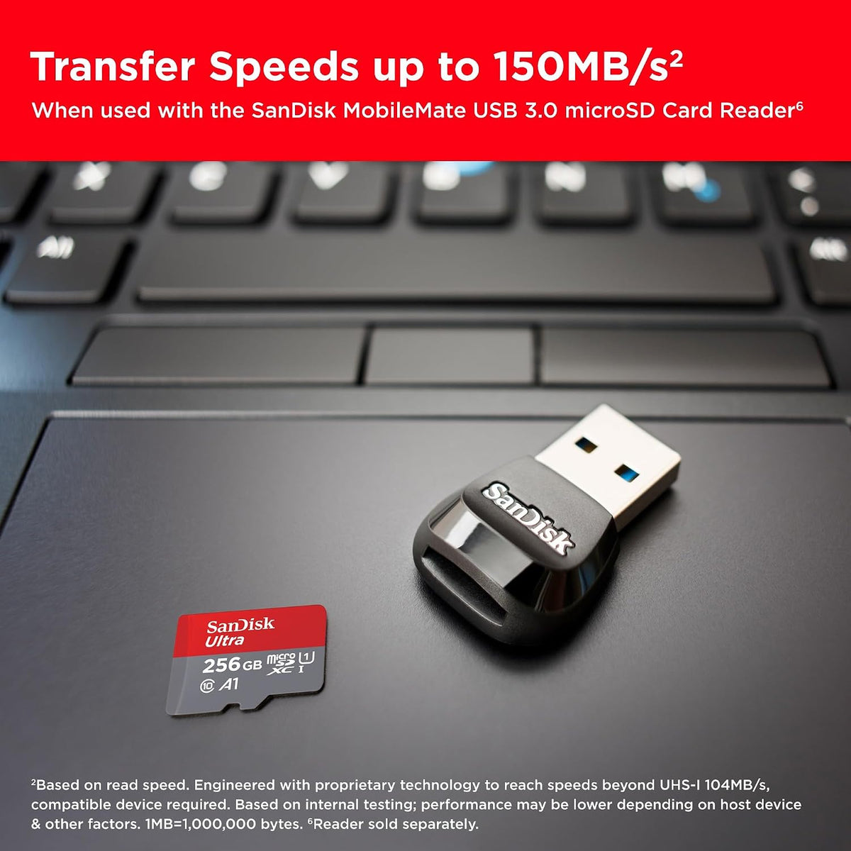 SANDISK Ultra micro SD Card + Adapter 256GB, Up to 150MB/s Read Speeds