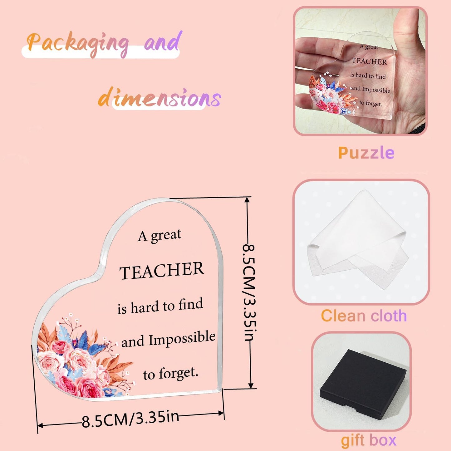 HZJ-AIGO Teacher Gifts for Women Heart-Shaped Acrylic Plaque Gifts for Teachers Best Teacher Gifts Teacher Christmas Gift