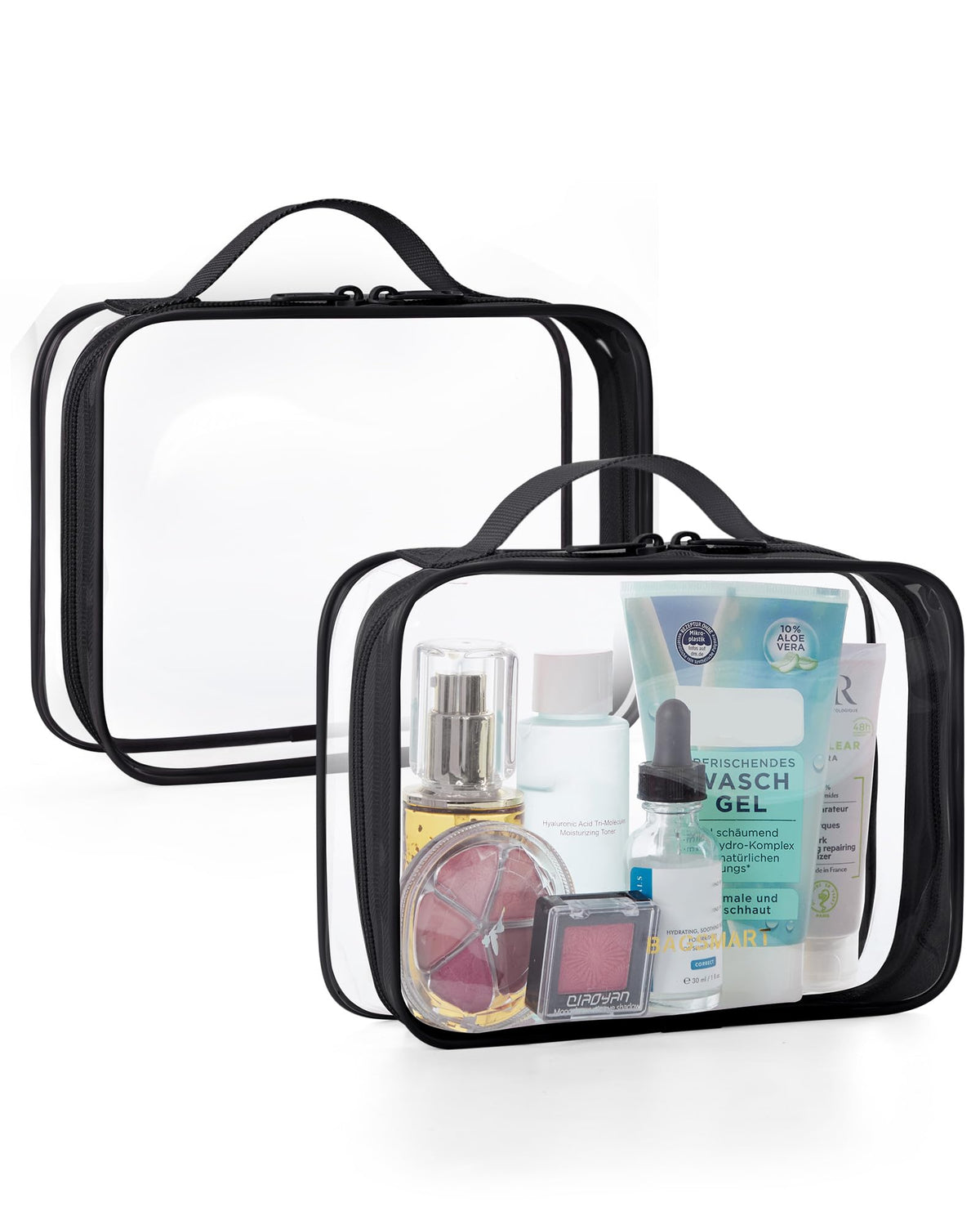 BAGSMART 2pcs Clear Toiletry Bag TSA Travel Essential for Makeup Liquids (Pack of 2)
