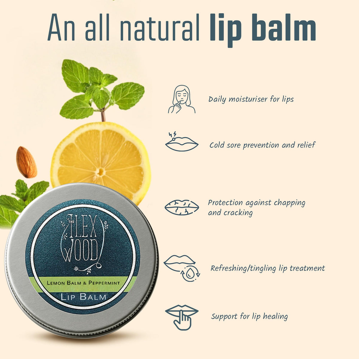 The Ilex Wood Lemon Balm & Peppermint Natural Lip Balm 10ml